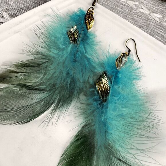 Free People Blue and Gold Feather Earrings - Picture 4 of 10